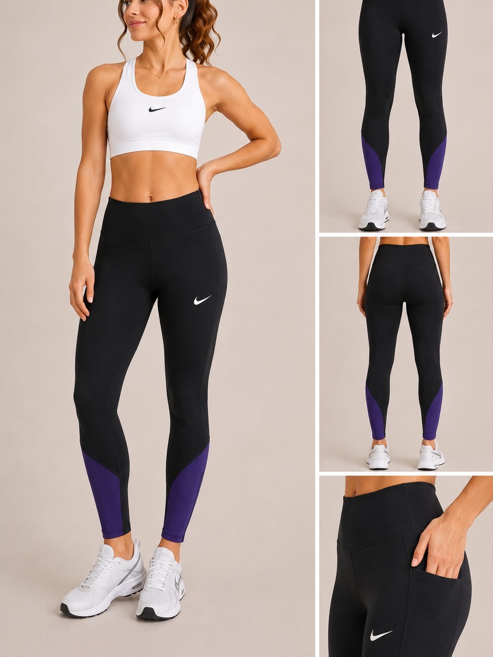 Nike Women's Black & Purple Dri-FIT Athletic Legging